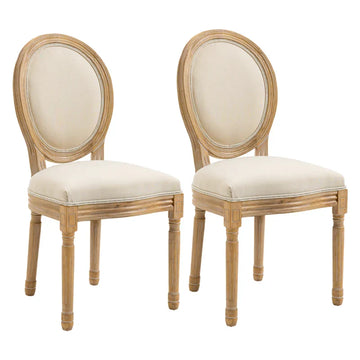 Eetkamerstoelen 2 stuks - Franse stijl | Kleur: crème wit + naturel | Afmetingen: 49x56x96 cm