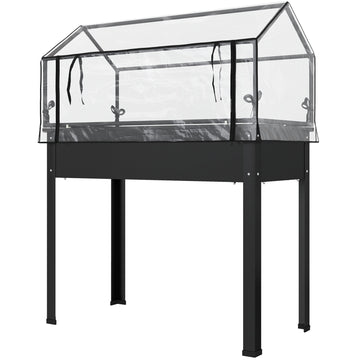Verhoogde plantenbak met kas | Kleur: Zwart, transparant | Afmetingen: 48x100x124 cm