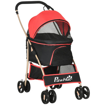 Hondenbuggy - opvouwbare dierenwagen | Kleur: Rood, zwart, goud | Afmetingen: 49.5x82x98 cm