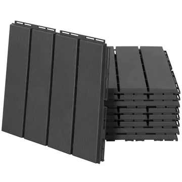 Kliktegels voor terras en balkon - 9 stuks | Kleur: Zwart | Afmetingen: 30x30x2 cm