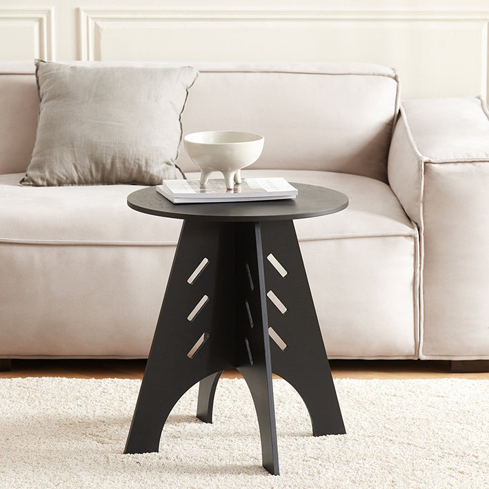 Houten Bijzettafel - Salontafel - Tenon Joint Table - Eenvoudige montage - Milieuvriendelijk - Geluidsreducerende vloerbeschermers - H48,5 x Ø30,5cm - Zwart