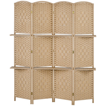 Kamerverdeler paravent met 4 panelen en planken | Kleur: Bruin | Afmetingen: 160x1.6x170 cm
