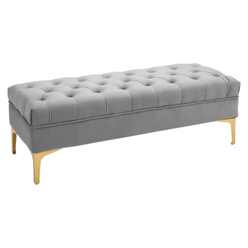 Fluwelen bedbankje met gouden poten | Kleur: Lichtgrijs+goud | Afmetingen: 118x45x42 cm