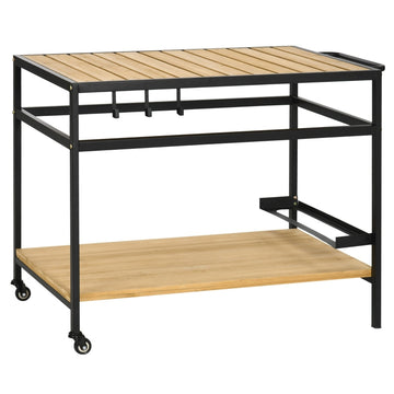 Serveerwagen met 2 planken | Kleur: Natuurlijk+Zwart | Afmetingen: 65x107x80 cm