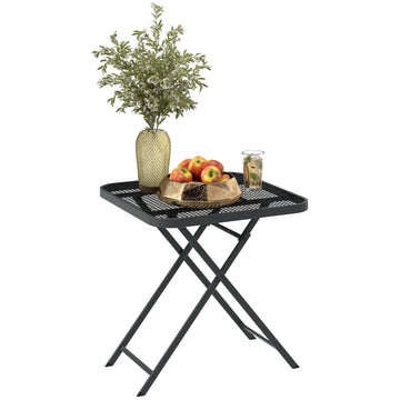 Opvouwbare tuintafel 70x70 cm met rattanlook tafelblad | Kleur: Grijs | Afmetingen: 70x70x72 cm