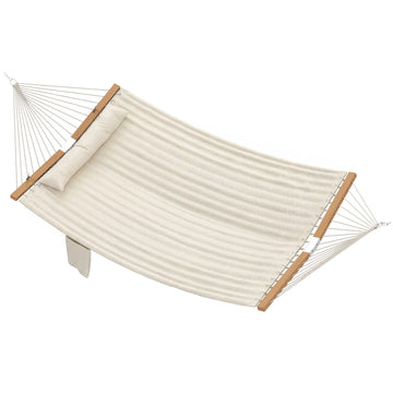 Hangmat 200x140 cm met hoofdsteun | Kleur: Crèmewit | Afmetingen: 140x325x2,5 cm