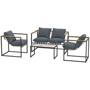 4-delige tuinmeubelset - sofa, fauteuils en tafel | Kleur: Grijs, bruin | Afmetingen: 114x70x67 cm