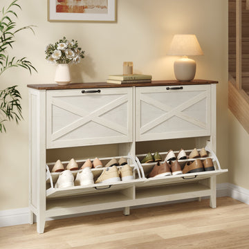 Schoenenkast met 4 kleppen | Vintagewit | 127x24x86,8 cm