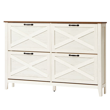 Schoenenkast met 4 kleppen, smal vrijstaand schoenenrek | Wit | 127x24x86,8 cm