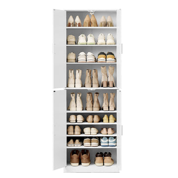 Schoenenkast met verstelbare planken en deuren | Wit | 60x37x175 cm