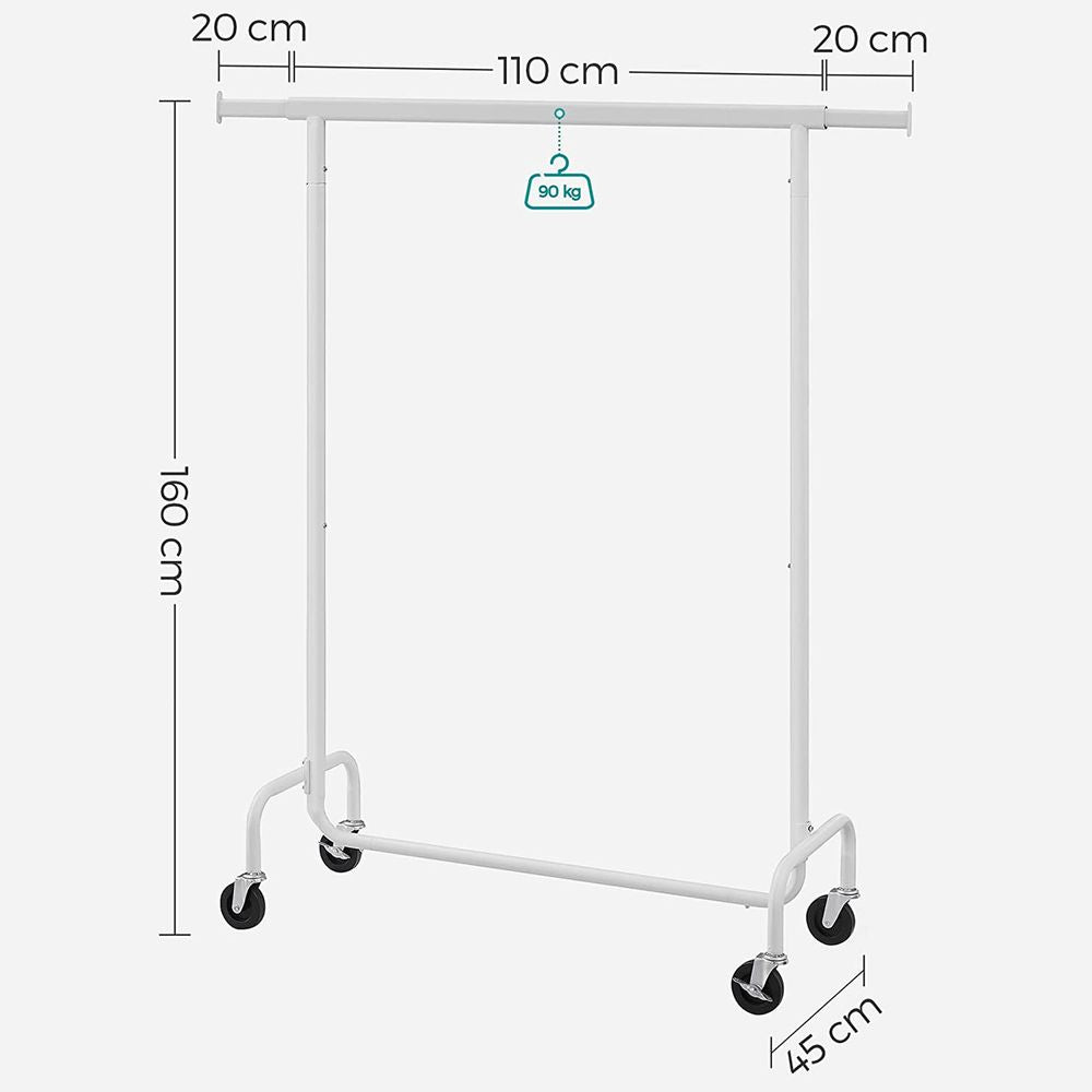 Kledingrek met uitschuifbare stang, mat wit, 45 x (110-150) x 160 cm