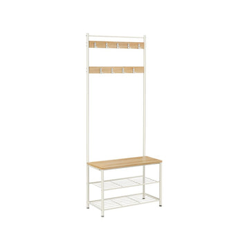 Kapstok met schoenenrek en zitbank - eiken-wit - 32 x 70 x 175 cm