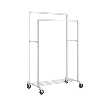 Verstelbaar kledingrek met 2 roedes op wielen, staal, wit, 100 x 59 x 162 cm