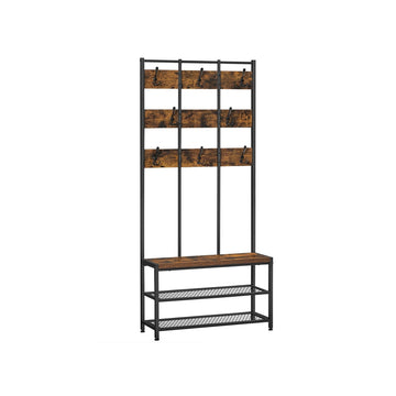 Kapstok bruin-zwart met kledingrek - spaanplaat en staal - 84 x 30 x 184 cm