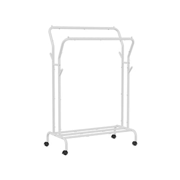 Kledingrek op wielen - 2 niveaus - wit - 90 x 40 x 160 cm