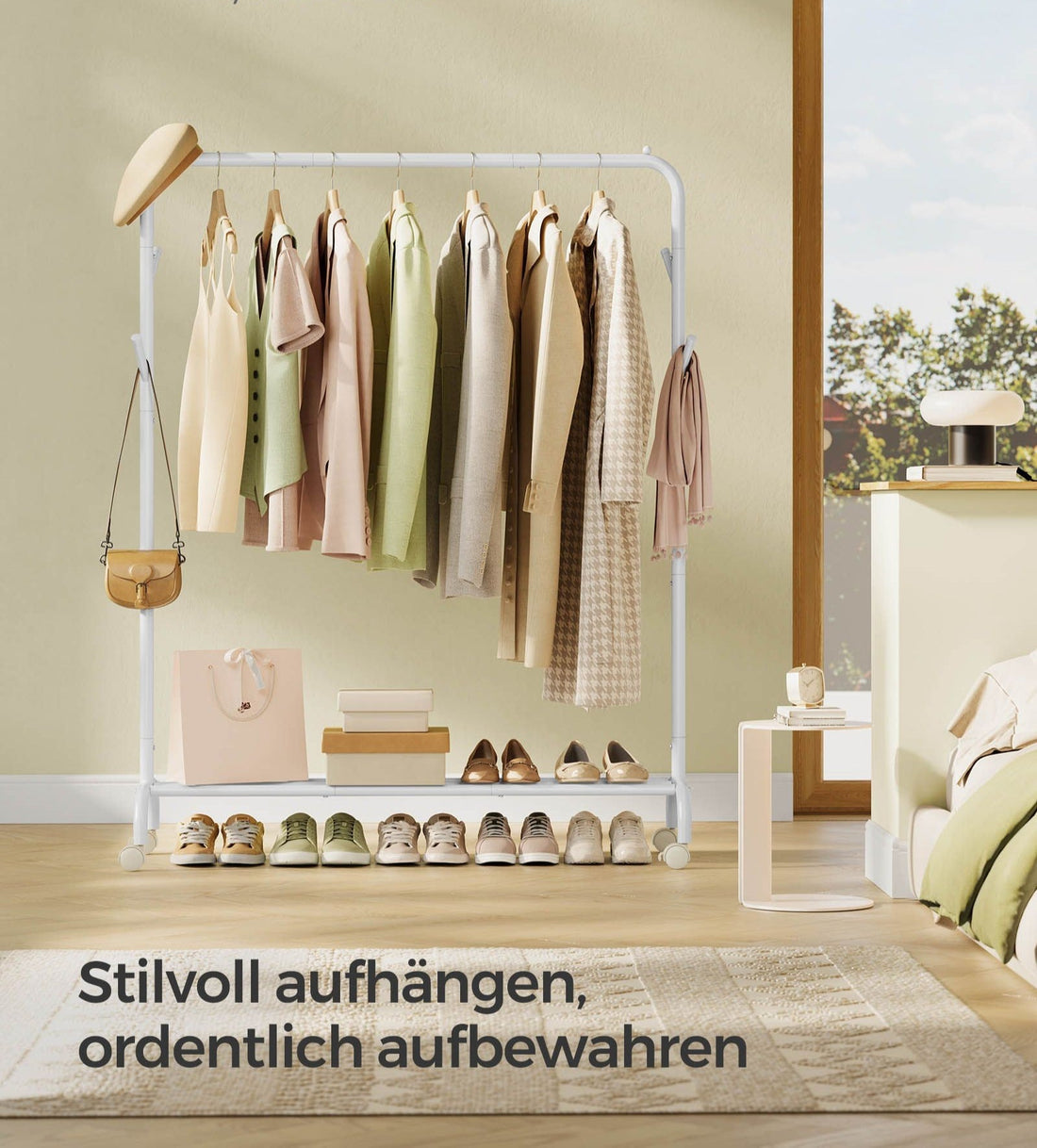 Kleiderständer auf Rollen - fahrbarer Garderobenständer - Stahl - 103,5 x 41 x 155 cm - weiß