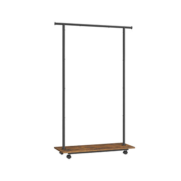 Kledingrek met wielen - kledingroede - rustiek - bruin/zwart - 35 x 98,5 x 160,3 cm