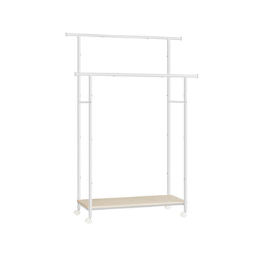 Kledingrek op wielen - verrijdbare garderobe - staal - 39,6 x 98,5 x 156,8 cm - wit-bruin