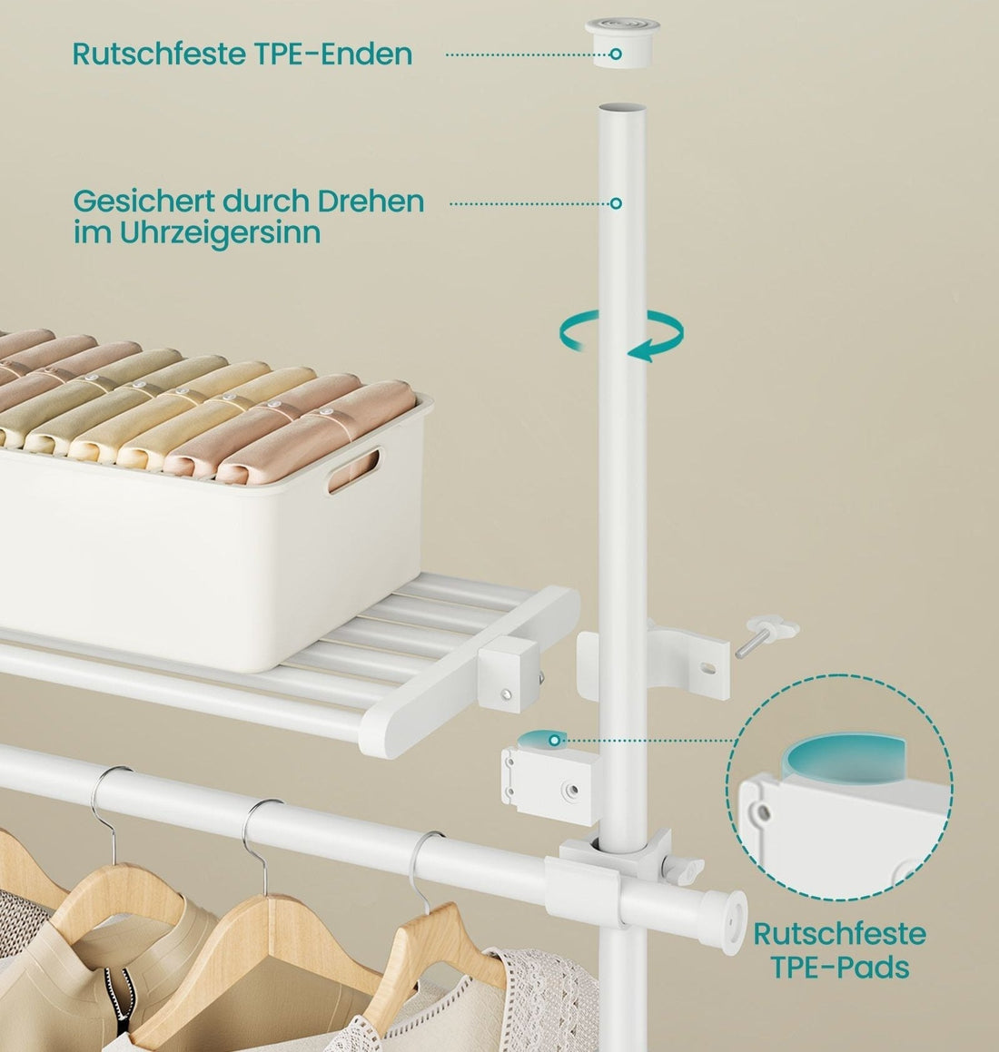 Plafondhoog kledingrek - verstelbaar - stalen frame - 33,5 x (240-353) x (208-310) cm