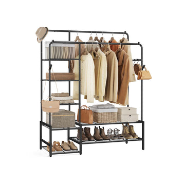 Stalen kledingrek met etages - zwart - 150 kg - 45 x 115,8 x 172,8 cm