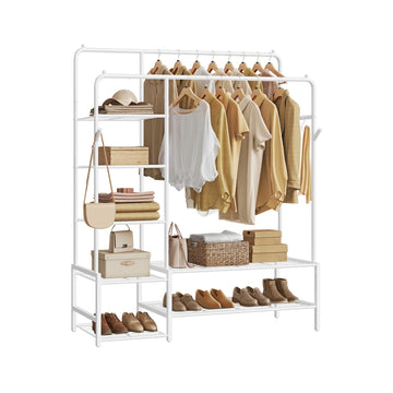 Kledingrek met 7 opbergplanken voor slaapkamer | Wit | 115.8x45x172.8 cm
