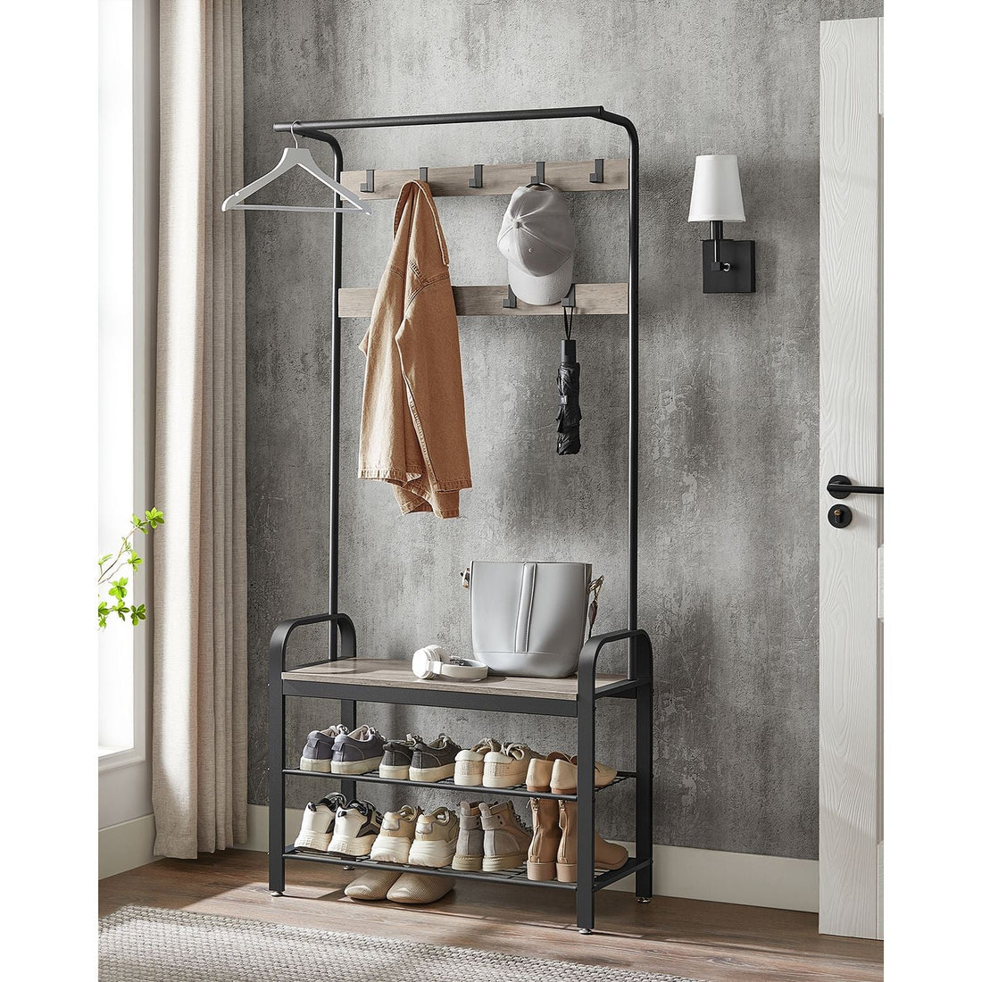 Garderobenständer mit 9 Haken - Garderoben-Organizer - Spanplatte und Stahl - 32 x 70 x 175 cm