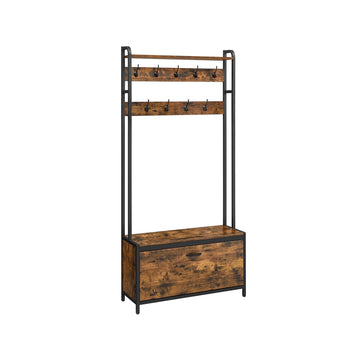 Kapstok met schoenenkast - vintage halmeubel - spaanplaat, staal - 30 x 85 x 180 cm