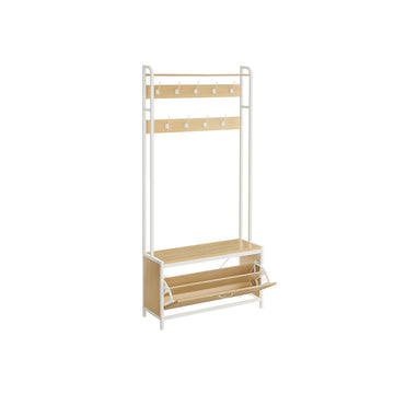 Kapstok met schoenenkast - halmeubel - bruin/wit - 30 x 85 x 180 cm
