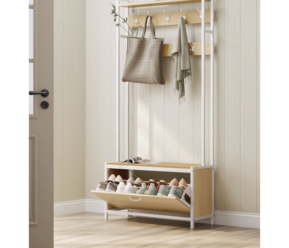 Garderobenständer mit Schuhschrank - Flurmöbel - Braun/Weiß - 30 x 85 x 180 cm