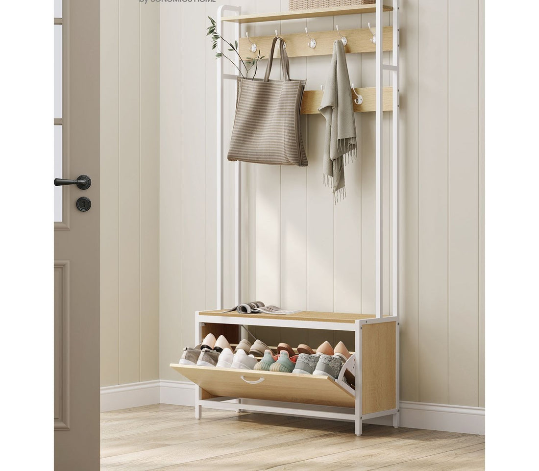 Garderobe mit Schuhschrank - Flurregal - Braun-Weiß - 30 x 85 x 180 cm