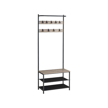 Kapstok met kantelbeveiliging, spaanplaat/staal, greige/zwart, 32,2 x 64 x 180 cm