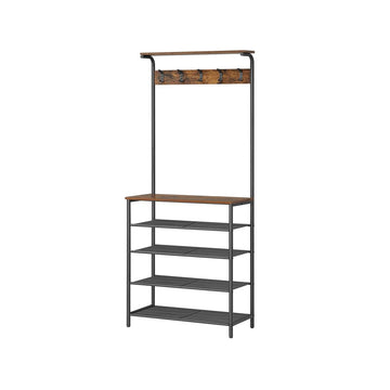 Kapstok met 5 planken en haken - vintage bruin-zwart - 31,5 x 68 x 183,5 cm