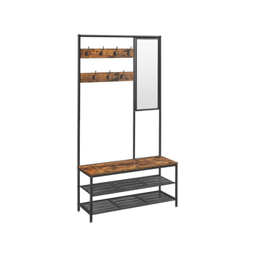 Kapstok met spiegel, bankje en schoenenrek - vintage bruin-zwart - 35 x 98 x 180 cm