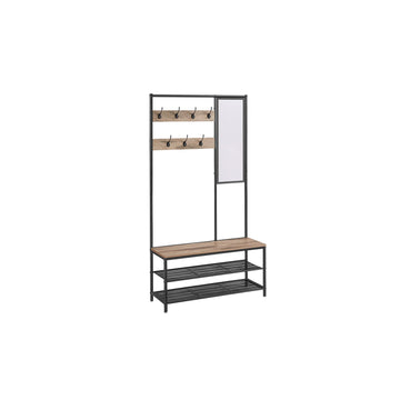 Industrieel kledingrek - kapstok met haken - 35 x 98 x 180 cm - bruin zwart