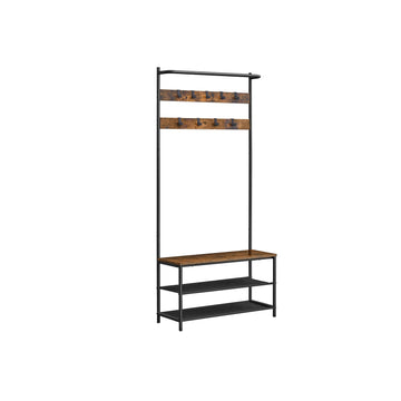 Garderobekast met schoenenbank, industrieel, bruin-zwart - 32,2 x 84 x 180 cm