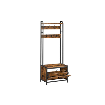 Vintage bruin-zwarte kapstok – halbank – spaanplaat en staal – 40 x 65 x 170 cm