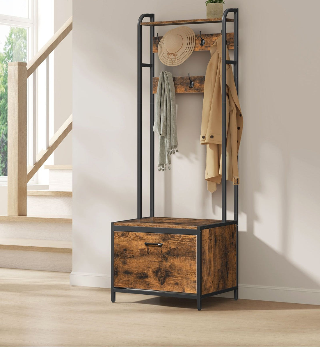 Garderobenständer mit Schuhschrank - Flurmöbel - Vintage - 40 x 65 x 170 cm