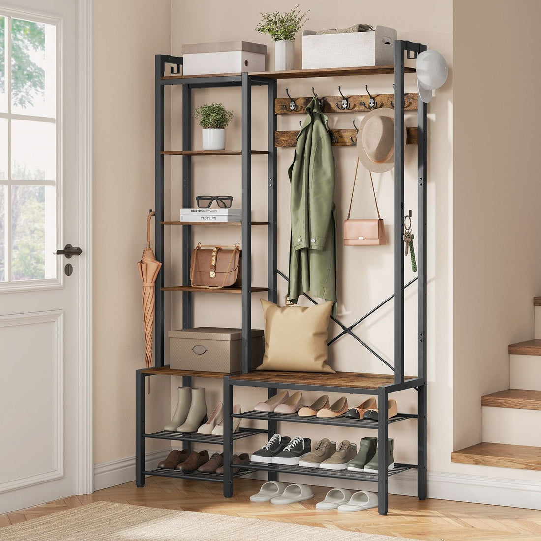 Garderobe Vintage Braun-Schwarz - Flurmöbel - Spanplatte/Stahl - 40 x 120 x 190 cm