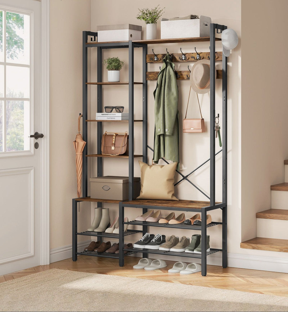 Garderobe mit Schuhbank – Dielenmöbel – platzsparend – 40 x 120 x 190 cm