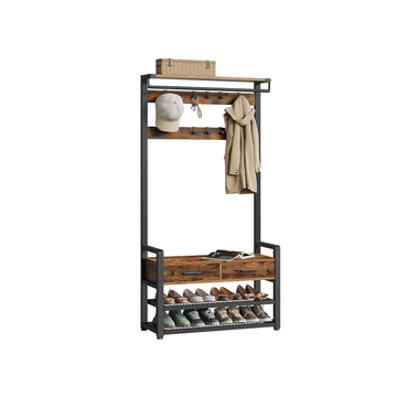Kapstok met bankje, vintage bruin-zwart, 30 x 80,4 x 181,6 cm