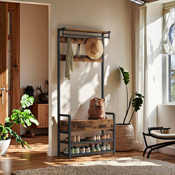 Kledingkast bruin/zwart - houten spaanplaat - stalen frame - 30 x 80,4 x 181,6 cm