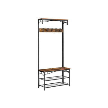 Kapstok met schoenenrek - industrieel - zwart/donkerbruin - 80 x 178,5 x 30 cm