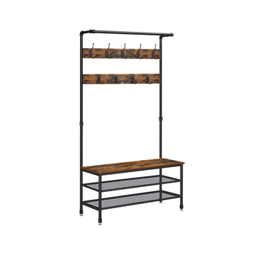 Kledingrek met plank - verrijdbaar - staal - vintage bruin-zwart - 100 x 41,5 x 182 cm