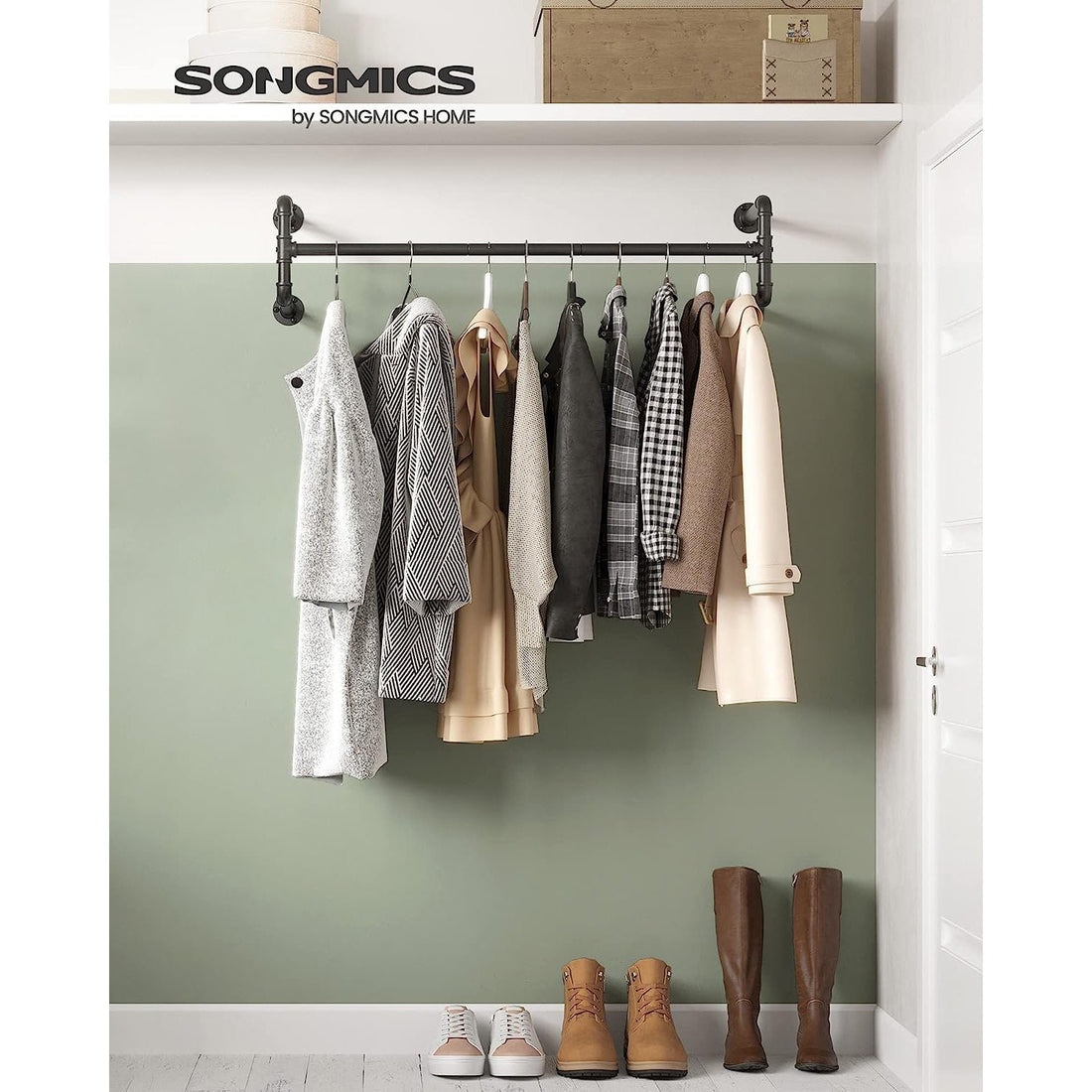 Wandgarderobe set van 2 - kledingroedes - 60 kg draagkracht - 110x30x29,3 cm