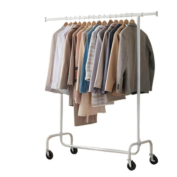 Kledingrek op wielen met uitschuifbare stang, 130 kg, 45x(110-150)x160 cm, mat wit staal