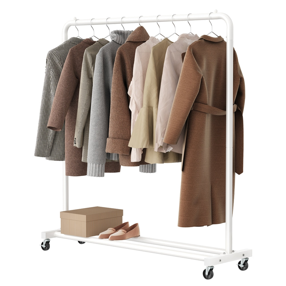 Kledingrek op wielen, kledingstang, garderoberek | Wit | 110x38x141.5 cm