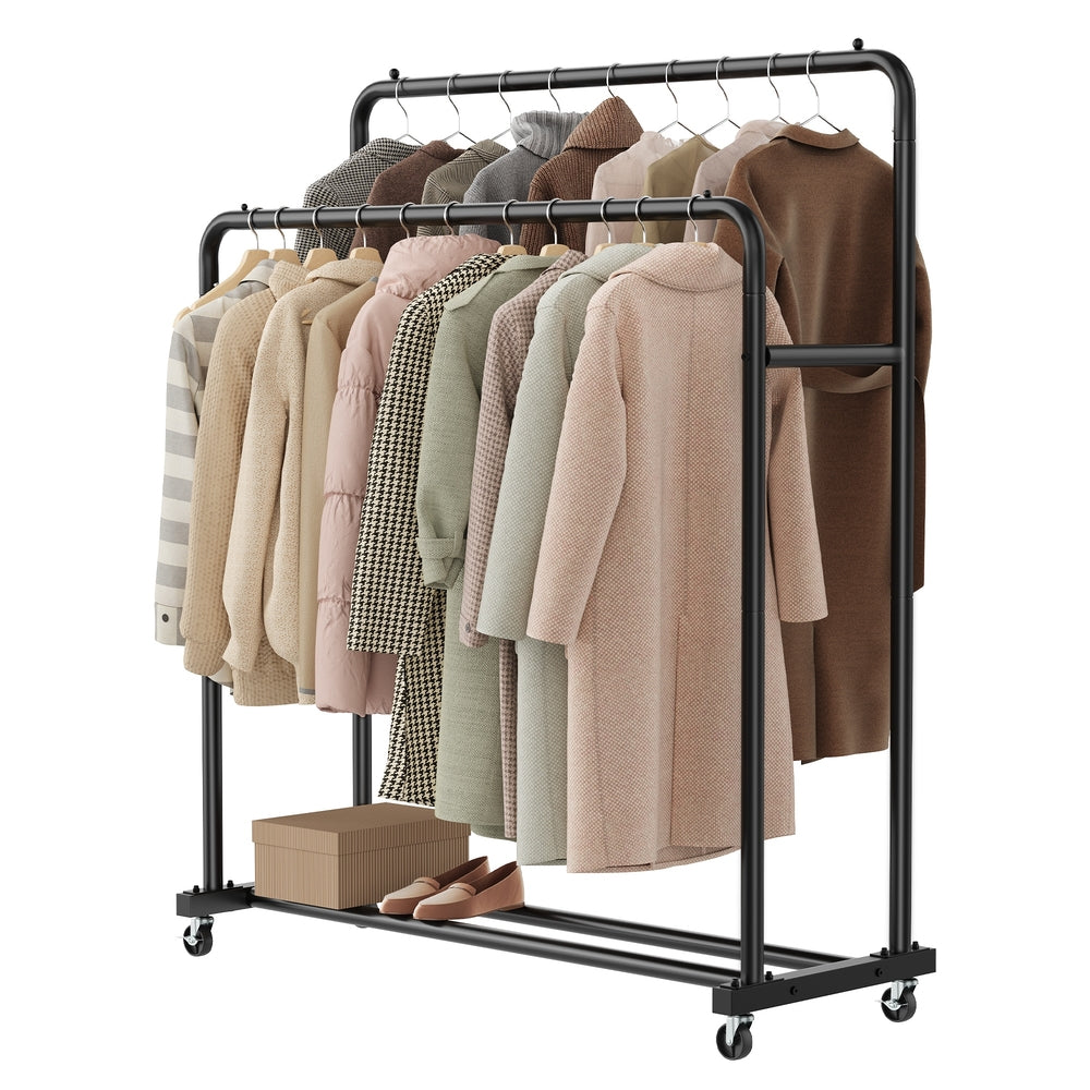 Kledingrek op wielen met kledingstang | Zwart | 110x46,5x155,5 cm