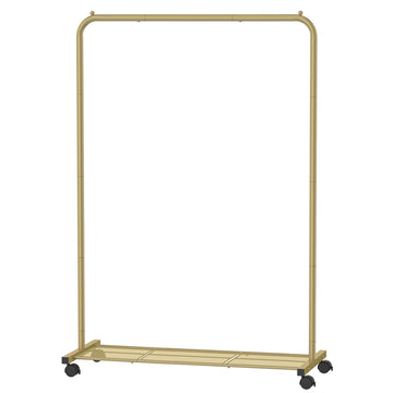 Kledingrek op wielen met legplank en 2 remwielen | Goud | 91x40,5x158 cm