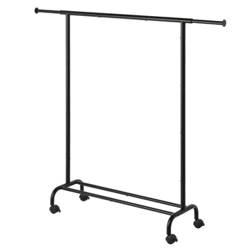 Kledingrek op wielen met uitschuifbare kledingstang | Zwart | 83-120x40x156 cm