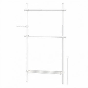 3-laagse kledingstandaard met 2 stangen en legplank | Wit | 84-123x33,5x220-300 cm